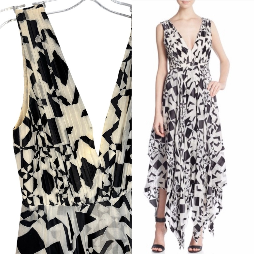 Alice + Olivia Esmay Diamond Kaleidoscope Handkerchief hemline Maxi Dress size 2